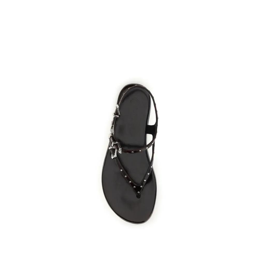 Chloé Sample Sale | Chloé Black Calf Leather Bos Taurus Flat Sandals - | Designer outlet