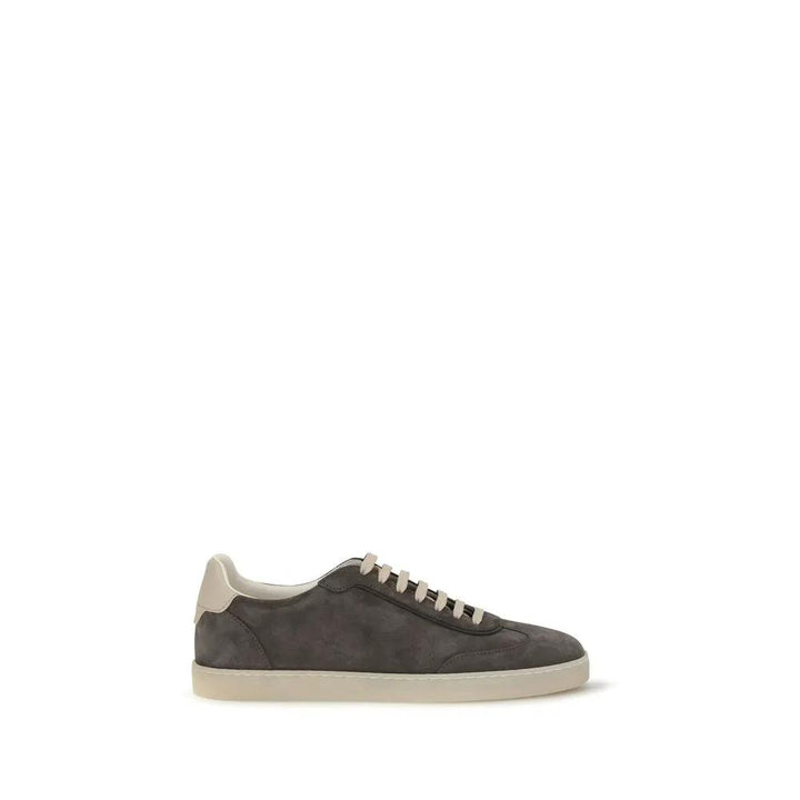 Brunello Cucinelli Gray Calf Leather Bos Taurus Low Top Sneakers