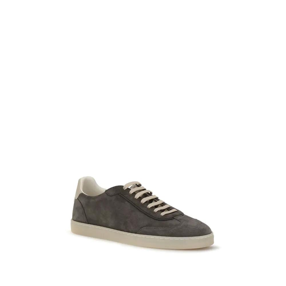 Brunello Cucinelli Sample Sale | Brunello Cucinelli Gray Calf Leather Bos Taurus Low Top Sneakers - | Designer outlet