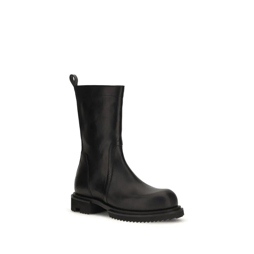 Rick Owens Sample Sale | Rick Owens Black Calf Leather Bos Taurus Flat Boots - | Designer outlet
