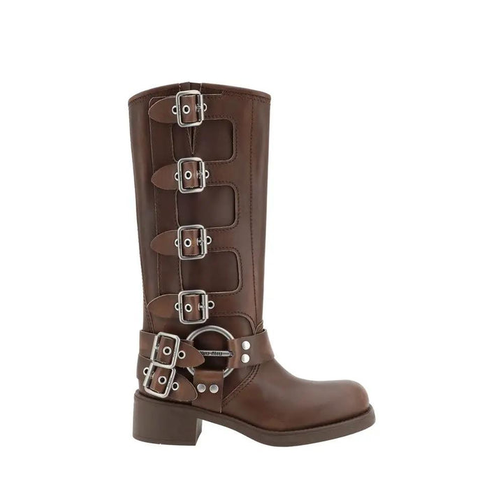 Miu Miu Sample Sale | Miu Miu Brown Calf Leather Bos Taurus Lace-Up Boots - | Designer outlet