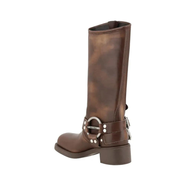 Miu Miu Sample Sale | Miu Miu Brown Calf Leather Bos Taurus Lace-Up Boots - | Designer outlet