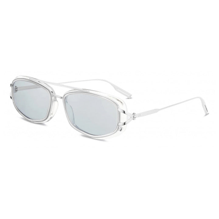 Dior Rectangle Full Rim, with a Silver/Transparent frame and Light Blue lens.