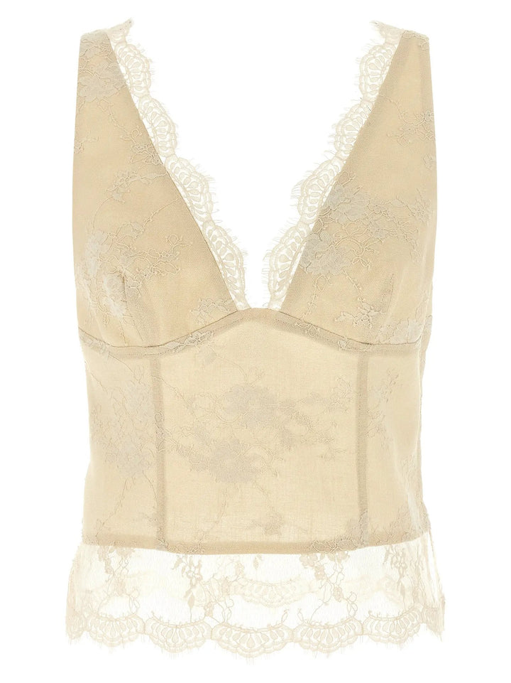 PINKO Beige Linen Tank Tops