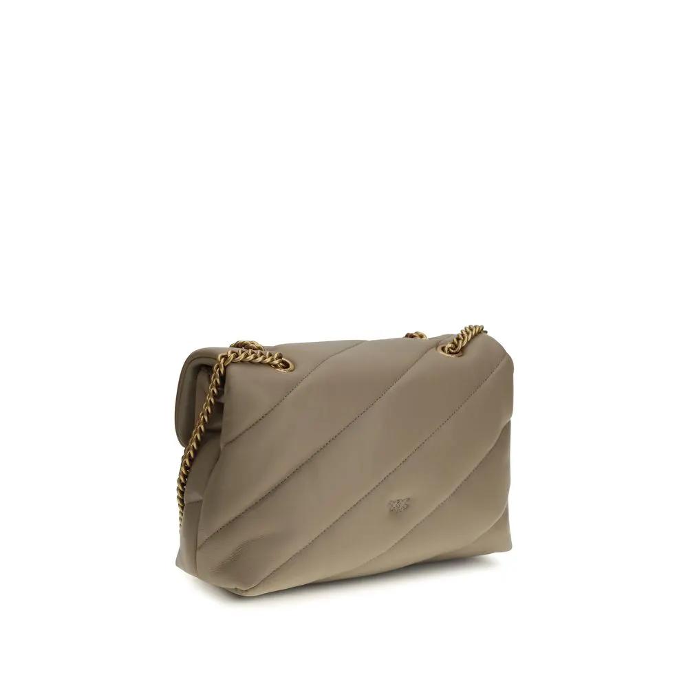 PINKO Gray Calf Leather Bos Taurus Shoulder Bag