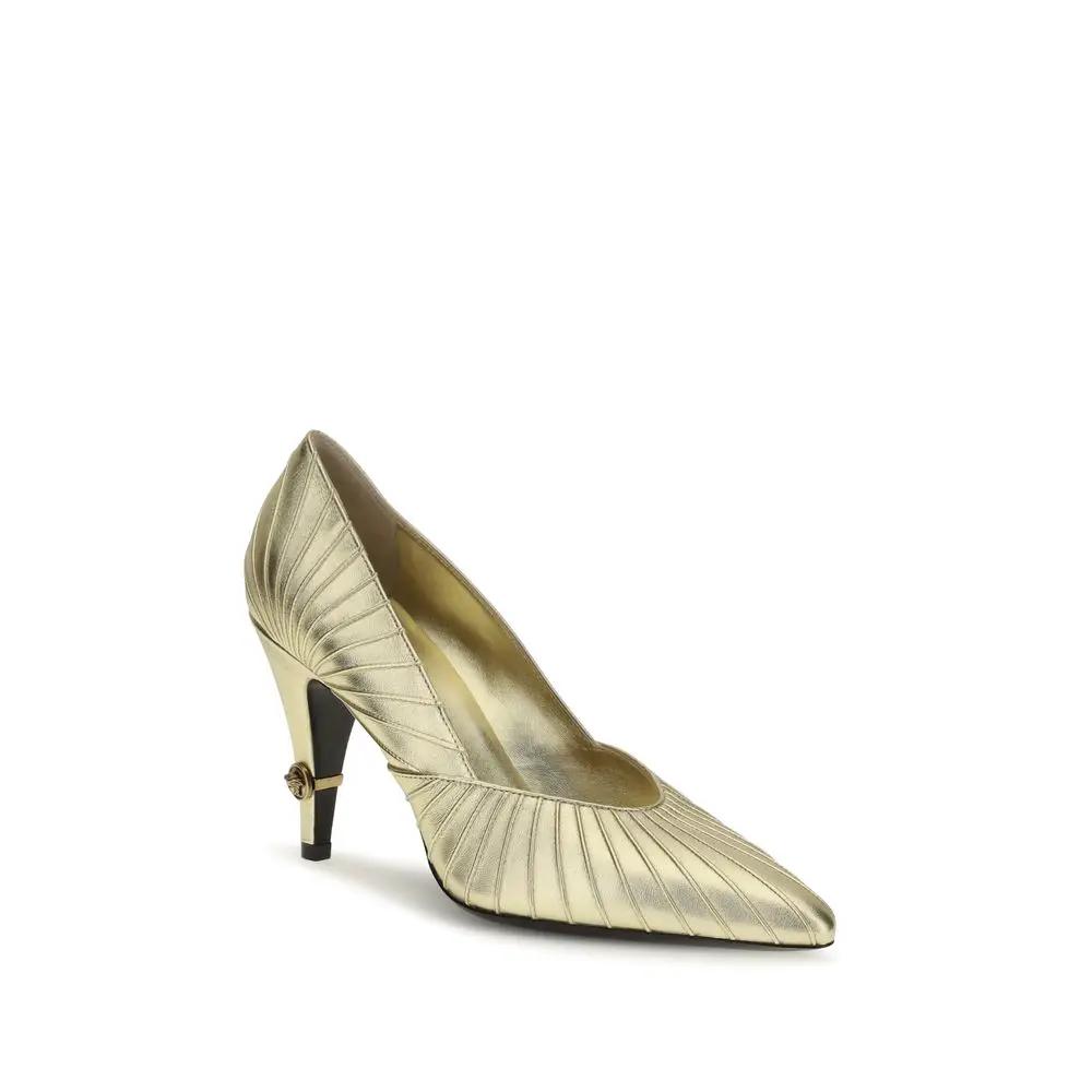 Versace Sample Sale | Versace Gold Calf Leather Bos Taurus High Heel Pumps - | Designer outlet