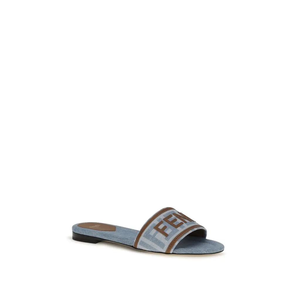 Fendi Sample Sale | Fendi Blue Cotton Flat Sandals - | Designer outlet