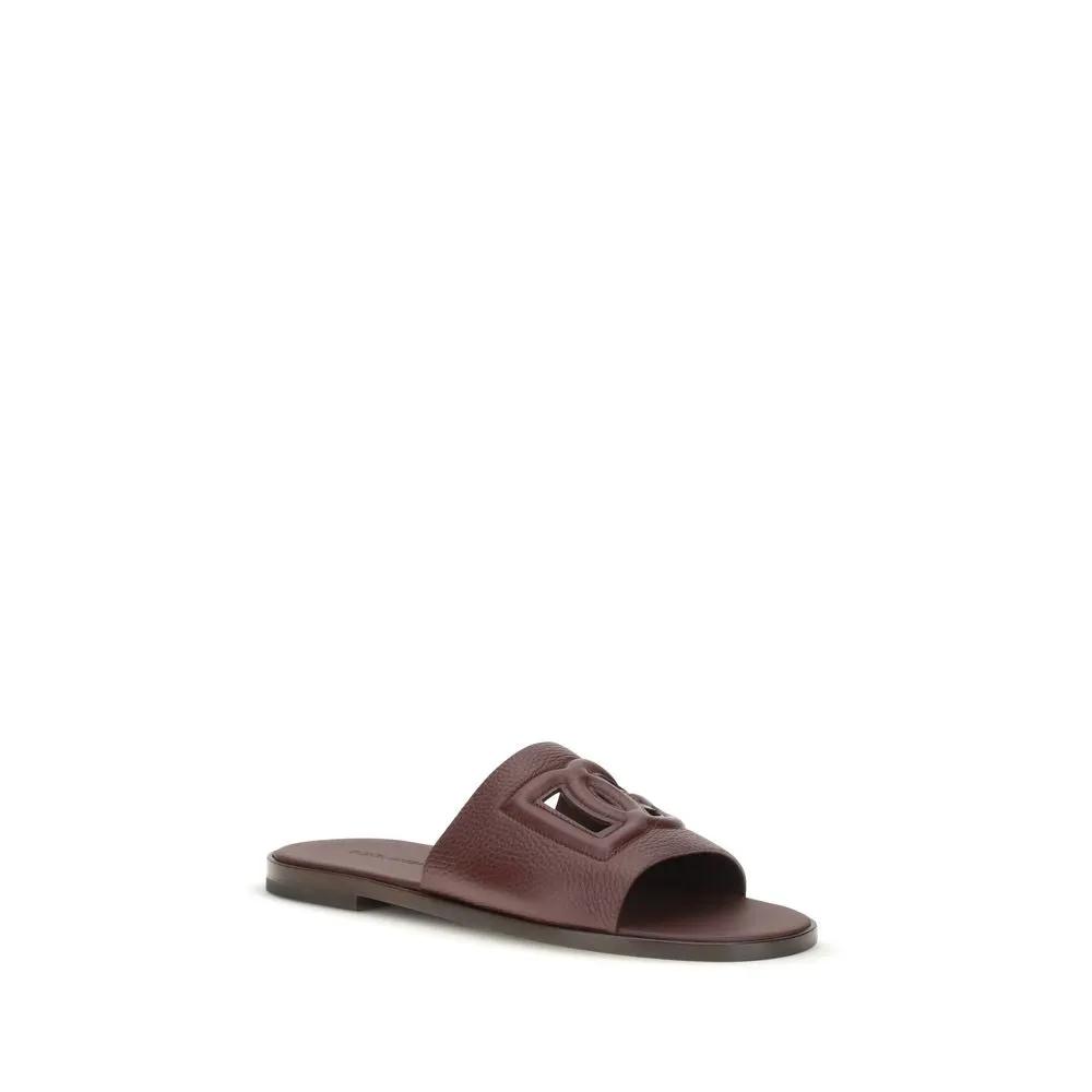 Dolce & Gabbana Sample Sale | Dolce & Gabbana Brown Calf Leather Bos Taurus Flat Sandals - | Designer outlet