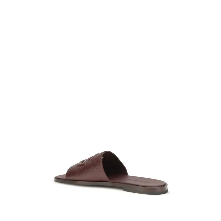Dolce &amp; Gabbana Brown Calf Leather Bos Taurus Flat Sandals
