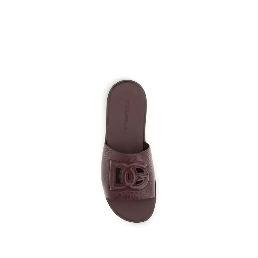 Dolce &amp; Gabbana Brown Calf Leather Bos Taurus Flat Sandals