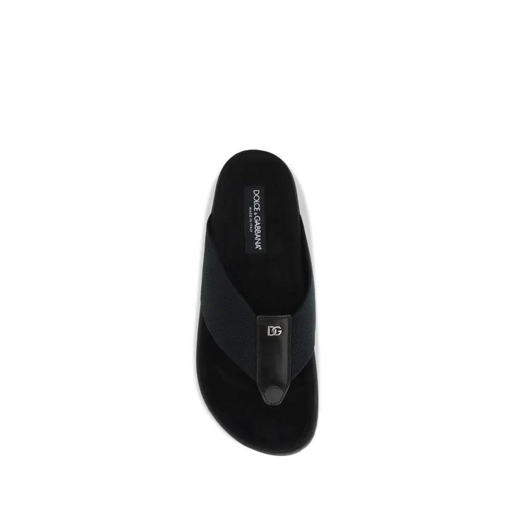 Dolce &amp; Gabbana Black Polyester Flip-Flop Sandals