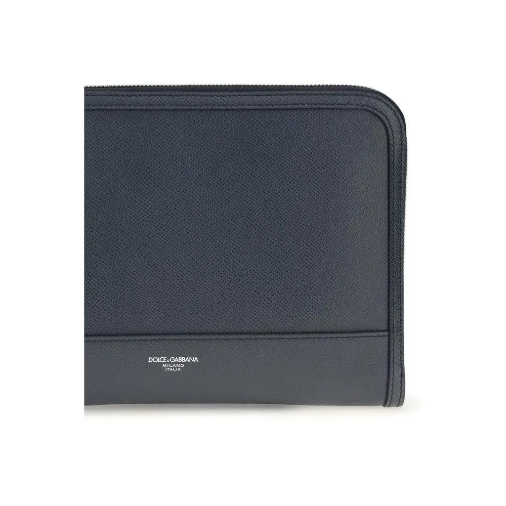 Dolce &amp; Gabbana Blue Calf Leather Bos Taurus Clutch Bag