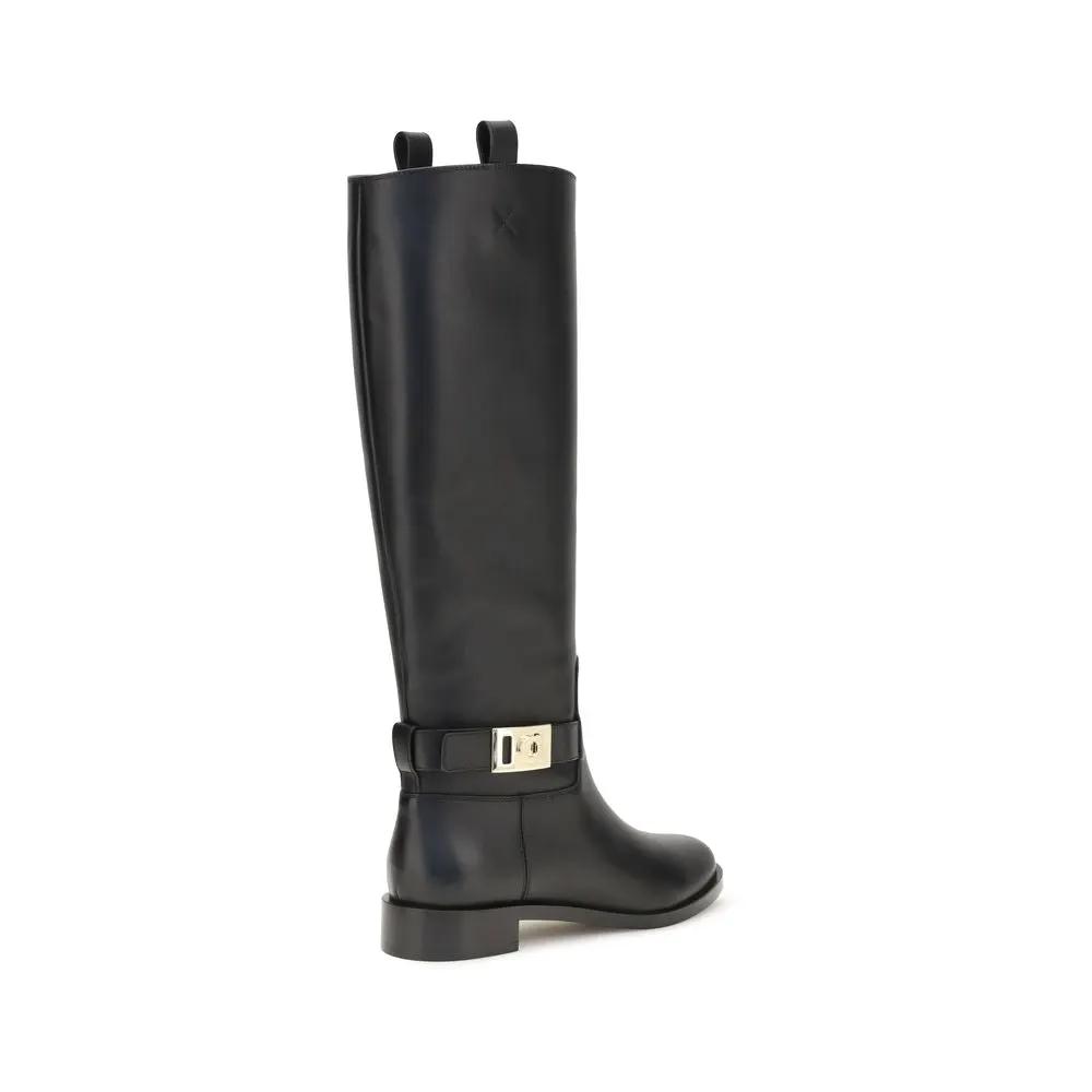 Ferragamo Sample Sale | Ferragamo Black Calf Leather Bos Taurus Boots - | Designer outlet