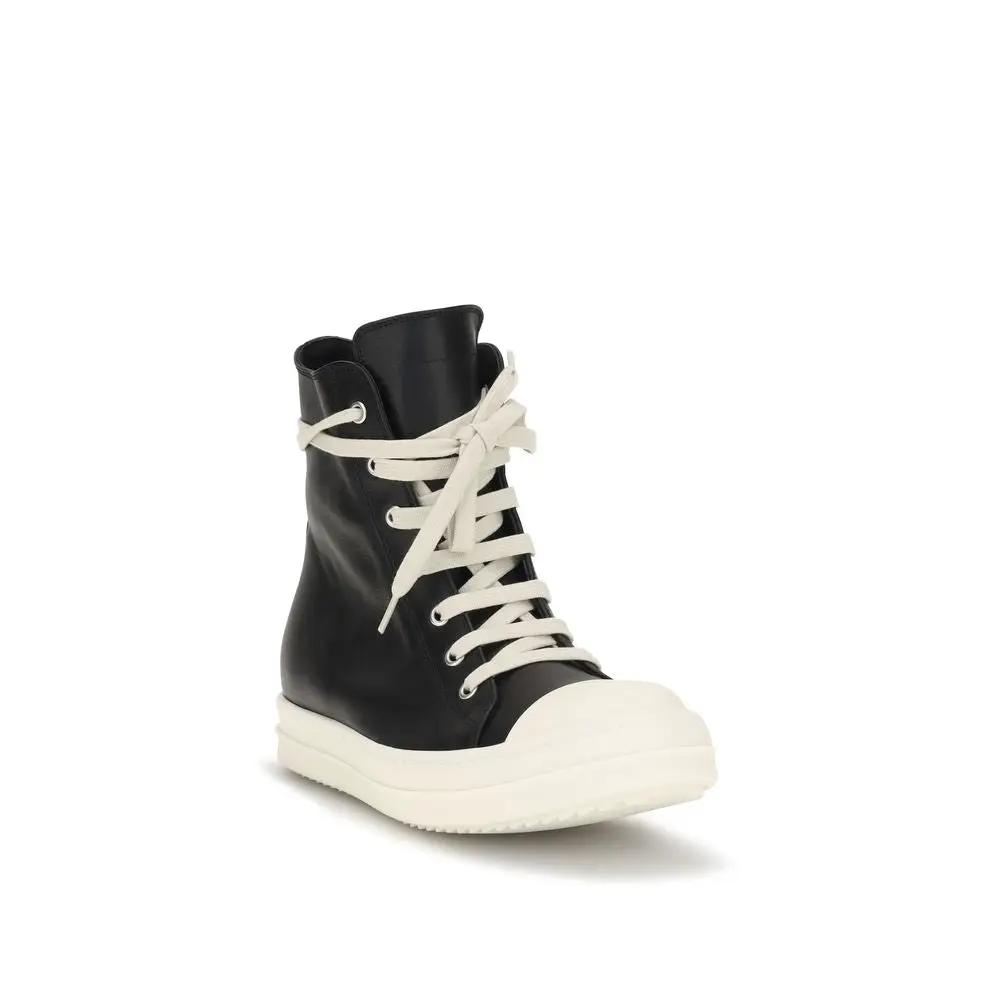 Rick Owens Sample Sale | Rick Owens Black Calf Leather Bos Taurus High Top Sneakers - | Designer outlet