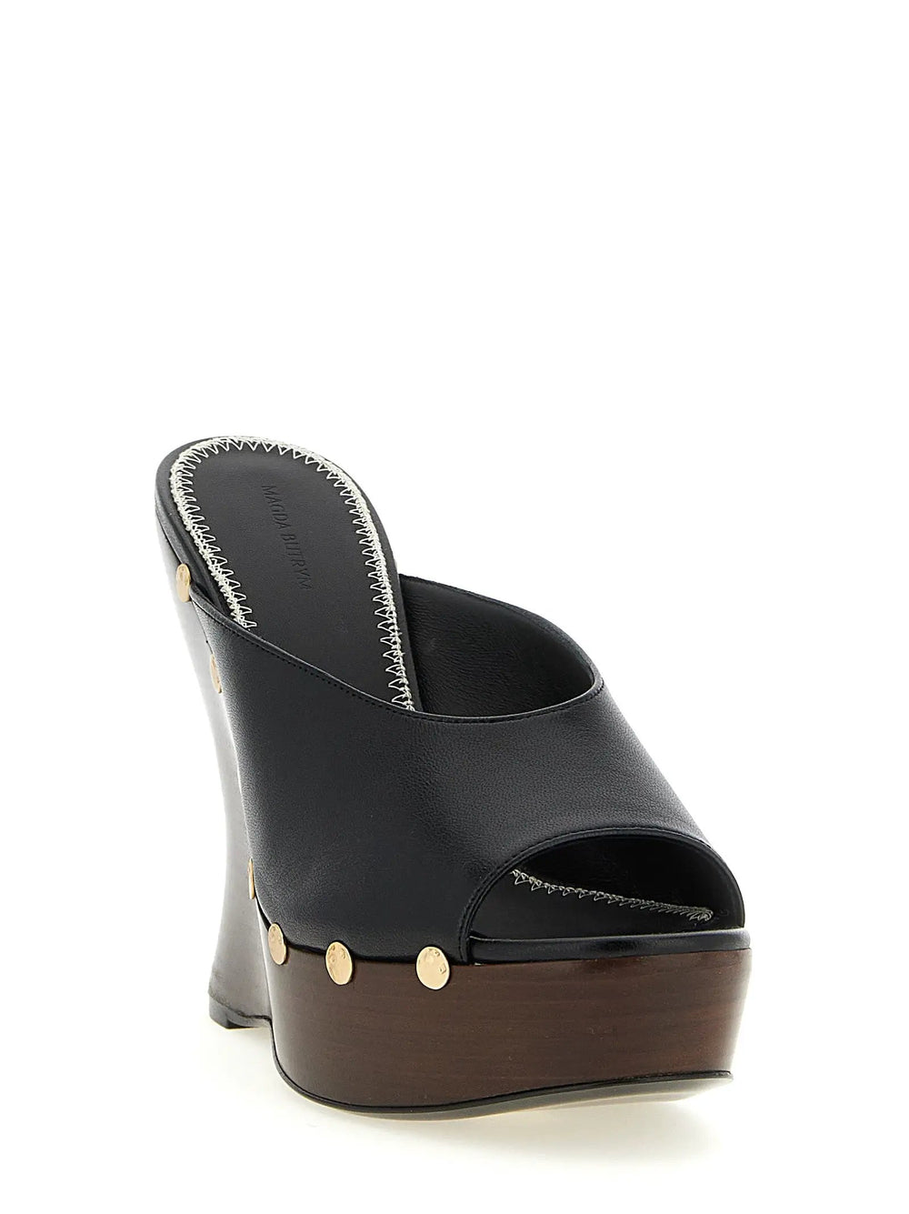 Magda Butrym Sample Sale | Magda Butrym Black Calfskin Wedge Sandals - | Designer outlet
