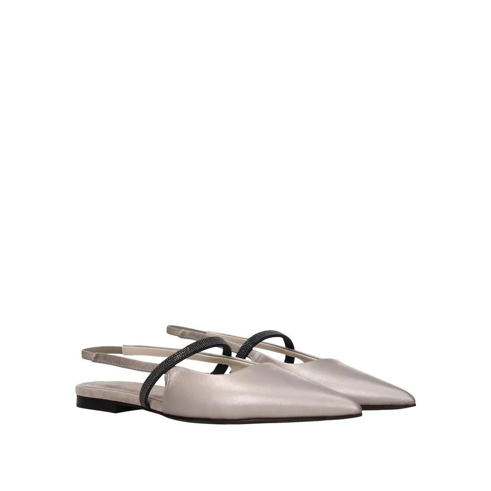 Brunello Cucinelli Sample Sale | Brunello Cucinelli Beige Leather Ballet Flats - | Designer outlet
