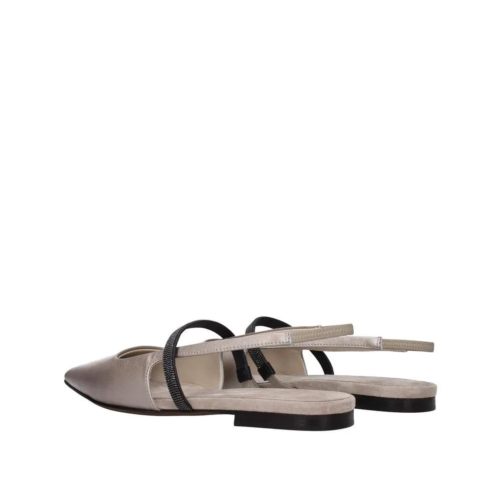 Brunello Cucinelli Sample Sale | Brunello Cucinelli Beige Leather Ballet Flats - | Designer outlet