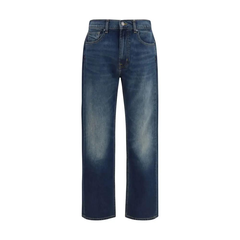 7FOR Blue Cotton Straight-Leg Jeans
