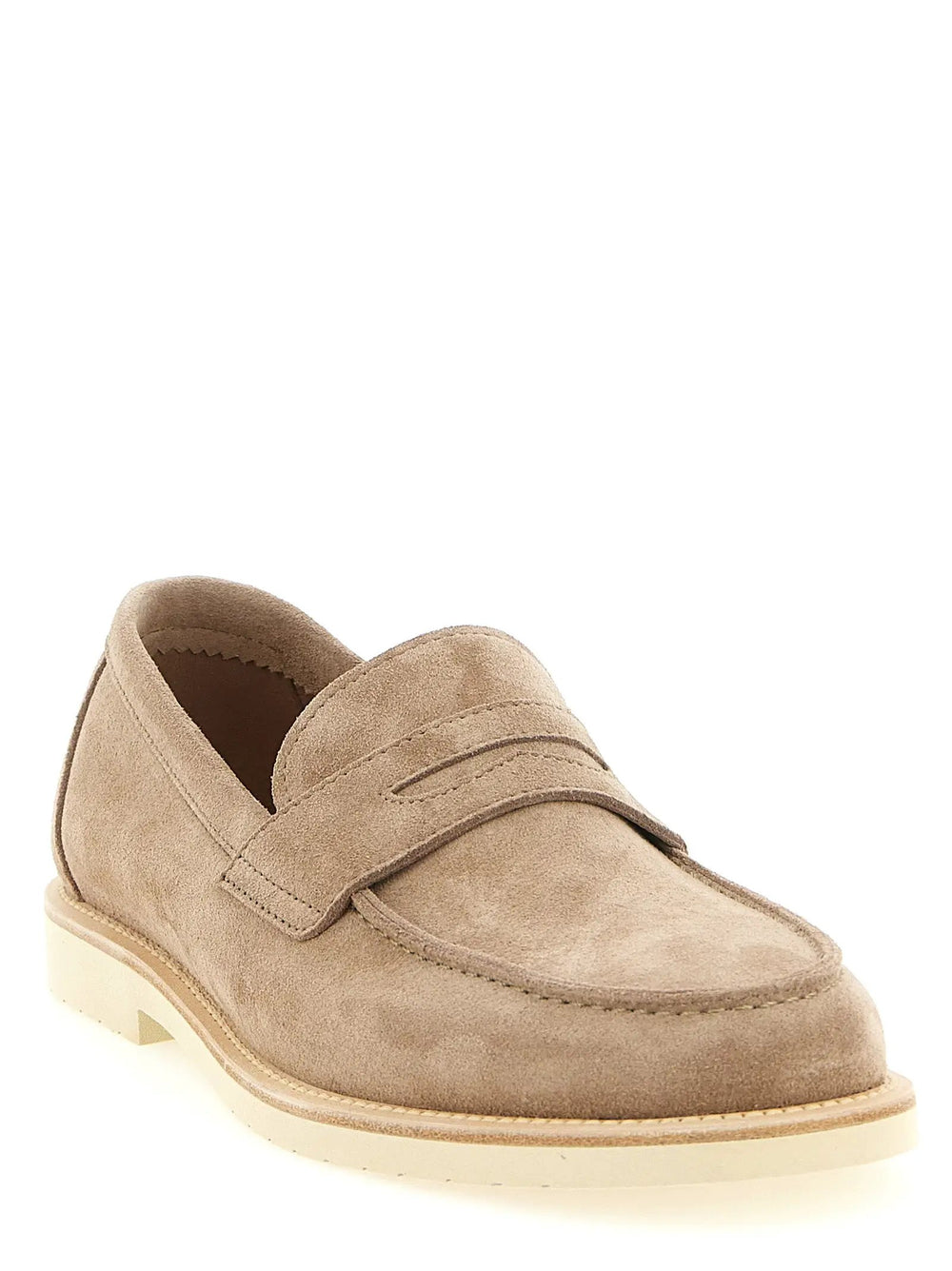 Brunello Cucinelli Sample Sale | Brunello Cucinelli Beige Calfskin Slip-On Loafers - | Designer outlet