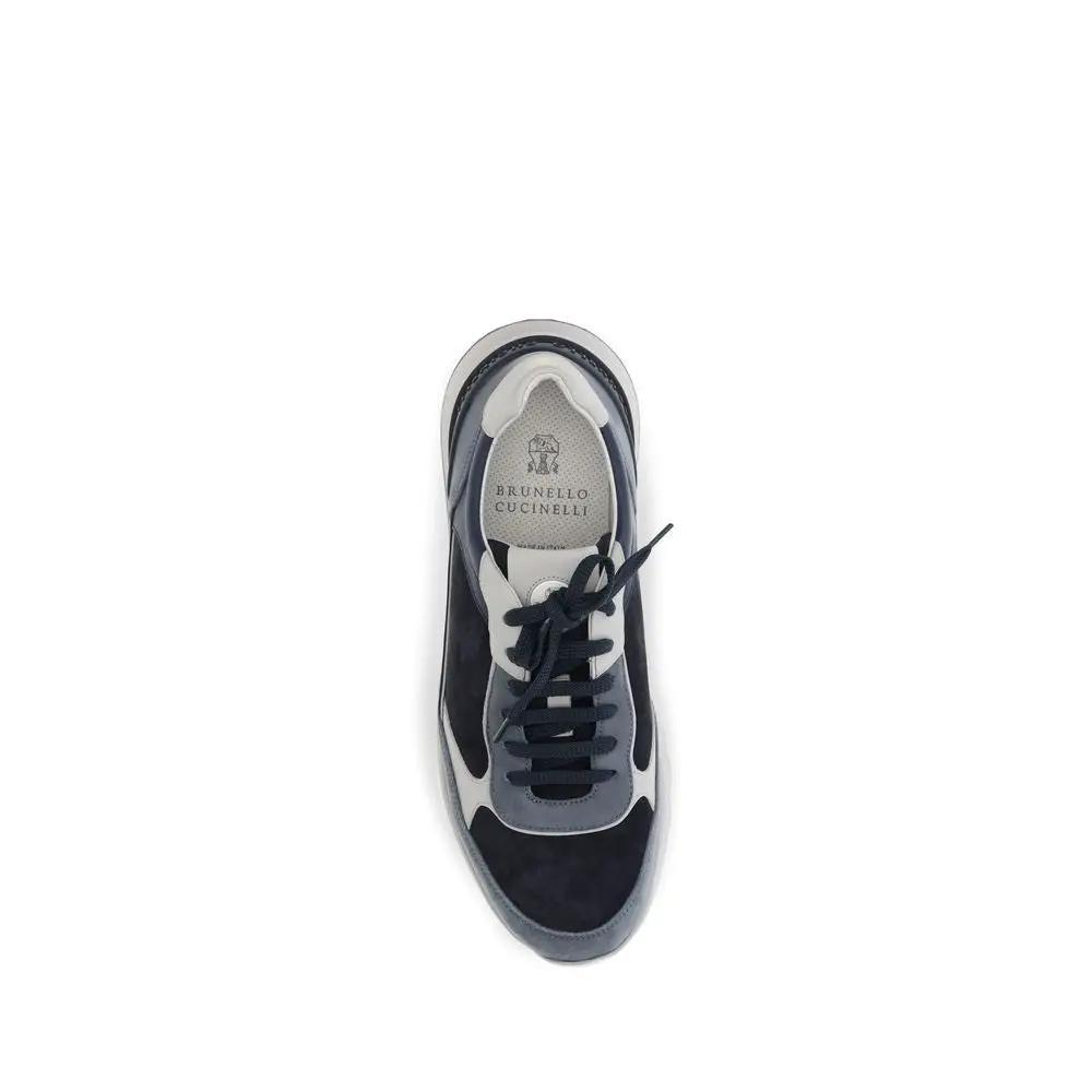 Brunello Cucinelli Sample Sale | Brunello Cucinelli Blue Calf Leather Bos Taurus Athletic Sneakers - | Designer outlet