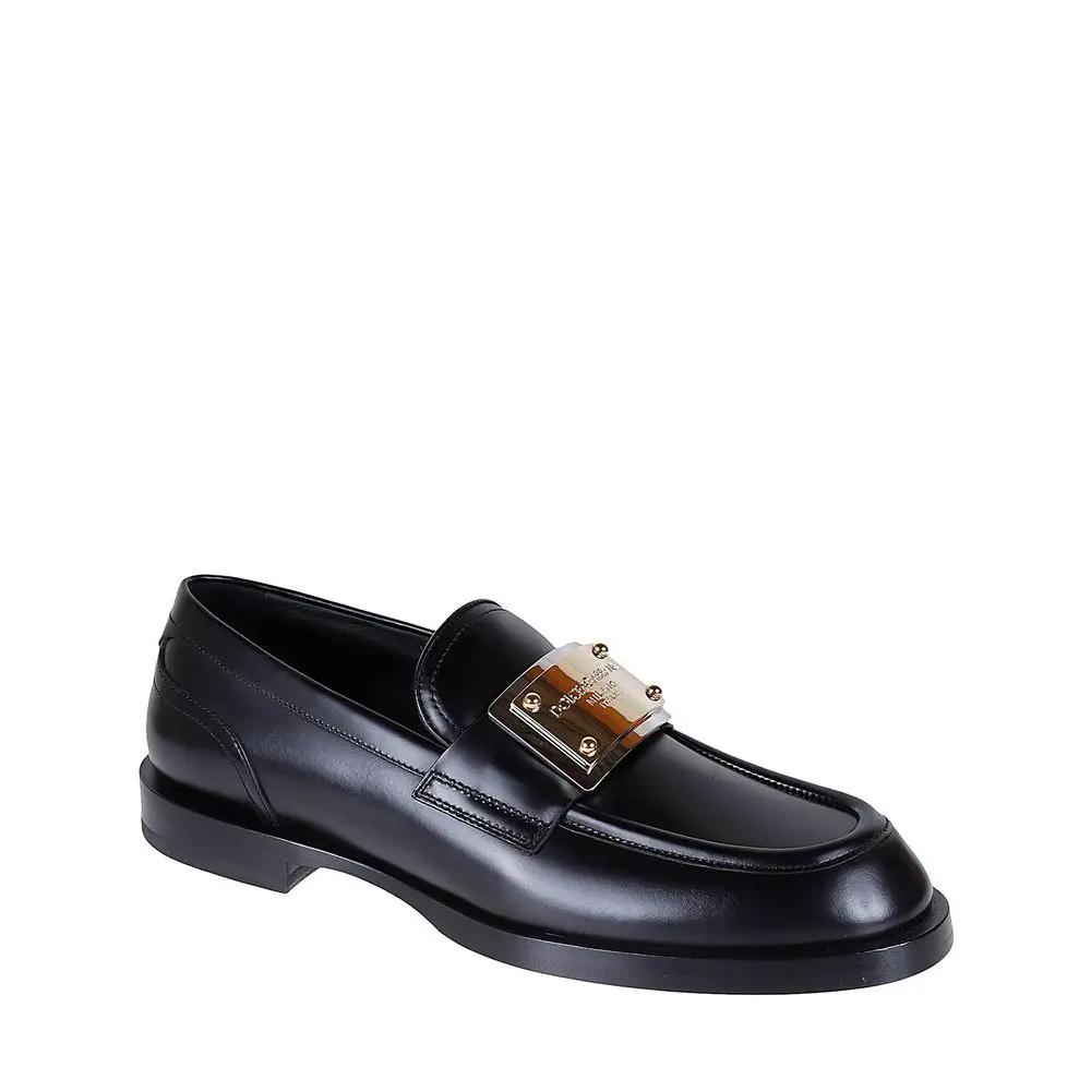 Dolce &amp; Gabbana Black Calfskin Slip-On Loafers