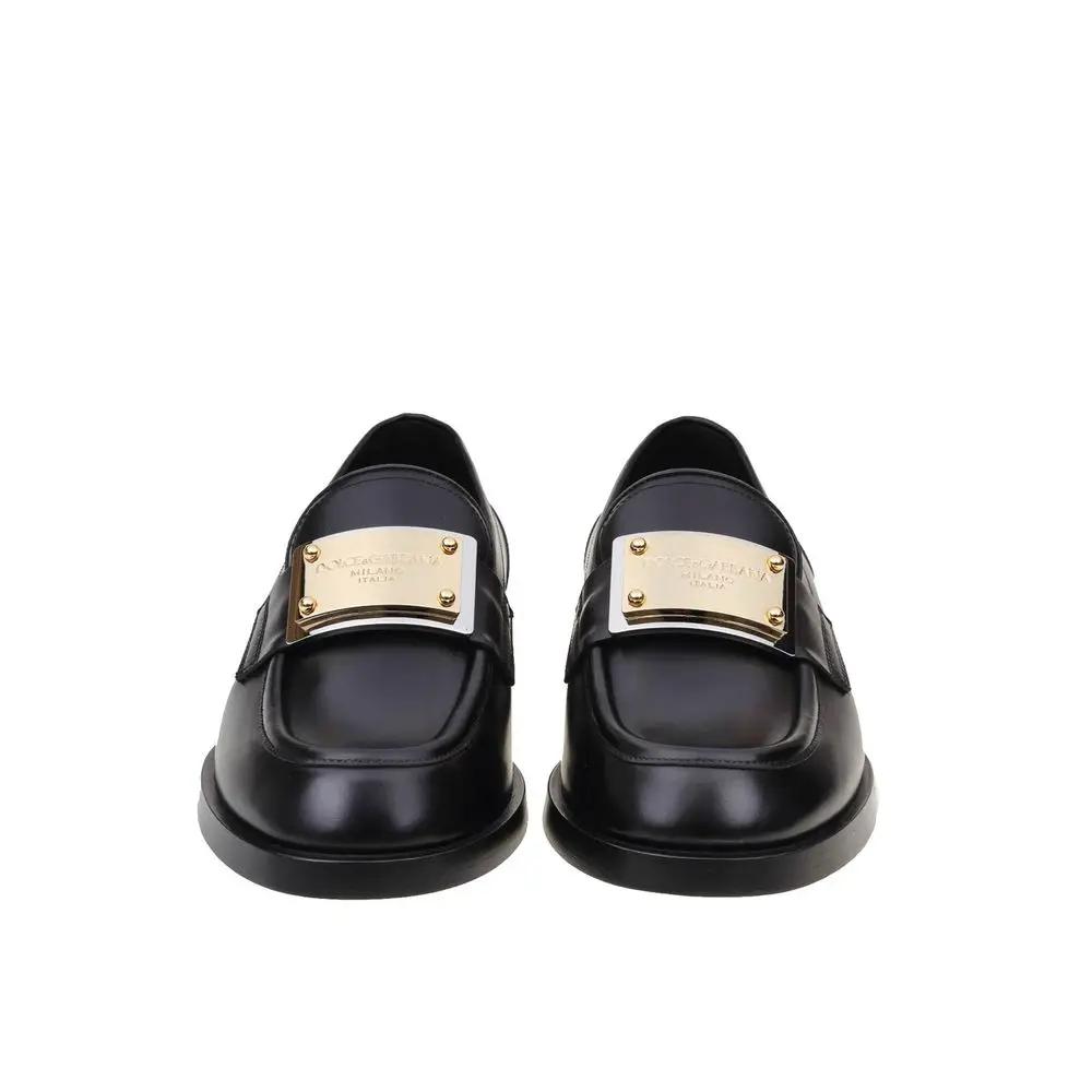 Dolce &amp; Gabbana Black Calfskin Slip-On Loafers
