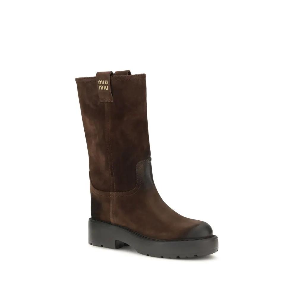 Miu Miu Sample Sale | Miu Miu Brown Calf Leather Bos Taurus Ankle Boots - | Designer outlet
