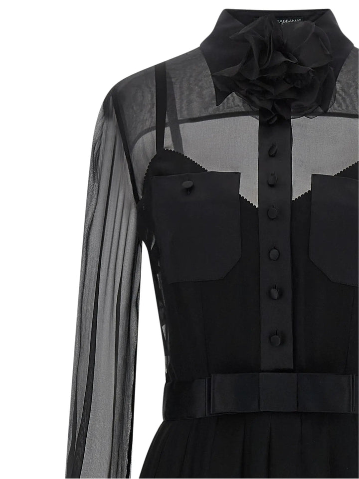 Dolce &amp; Gabbana Black Silk Midi Dress