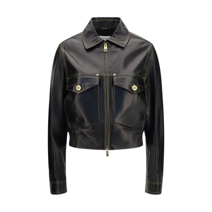 Versace Black Lamb Ovis Aries Aries Leather Jacket