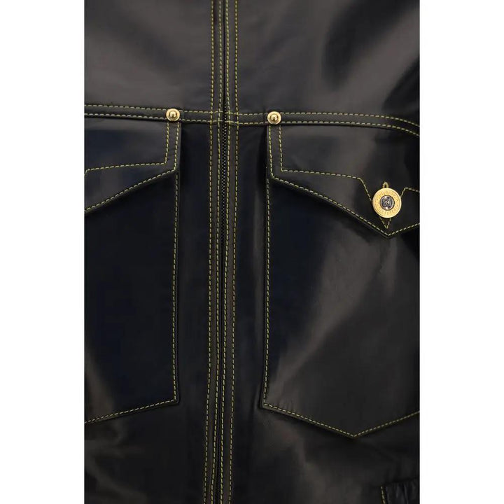 Versace Black Lamb Ovis Aries Aries Leather Jacket