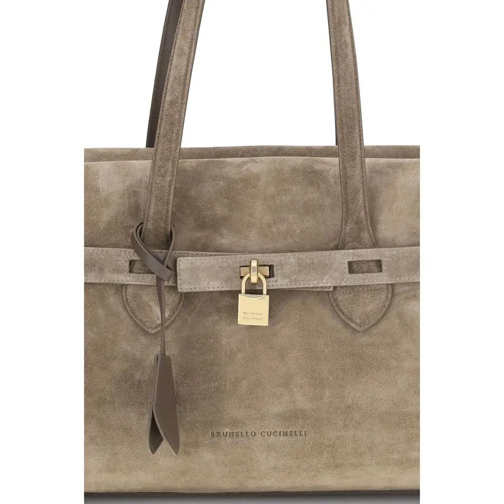 Brunello Cucinelli Brown Calf Leather Bos Taurus Shoulder Bag