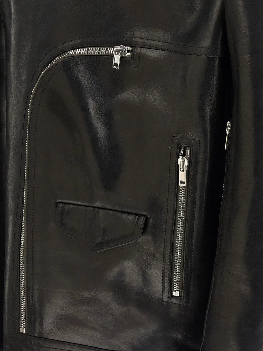 Rick Owens Black Bull Skin Leather Jacket