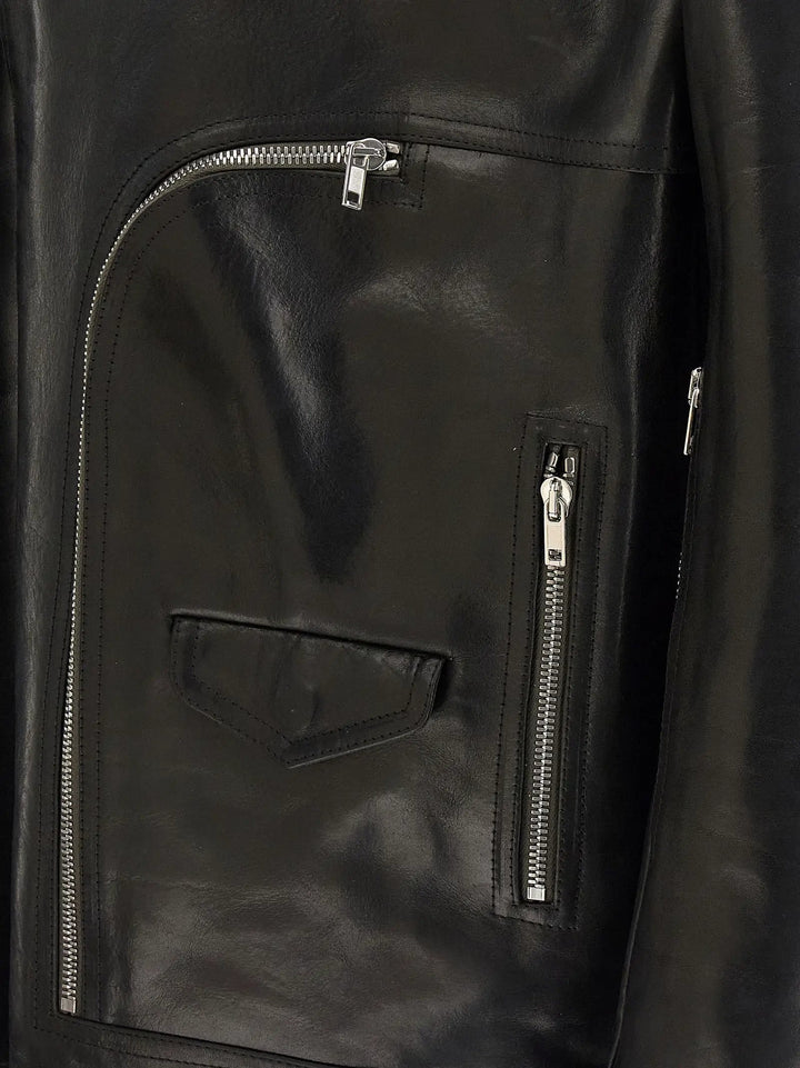Rick Owens Black Bull Skin Leather Jacket
