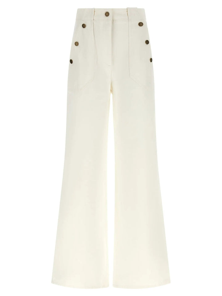 Max Mara White Cotton Flared Pants