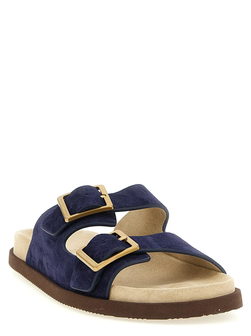 Brunello Cucinelli Sample Sale | Brunello Cucinelli Blue Calfskin Slides - | Designer outlet