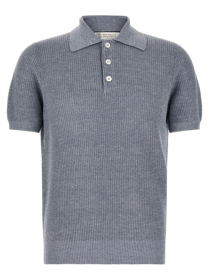 Brunello Cucinelli Blue Linen Polo Shirt