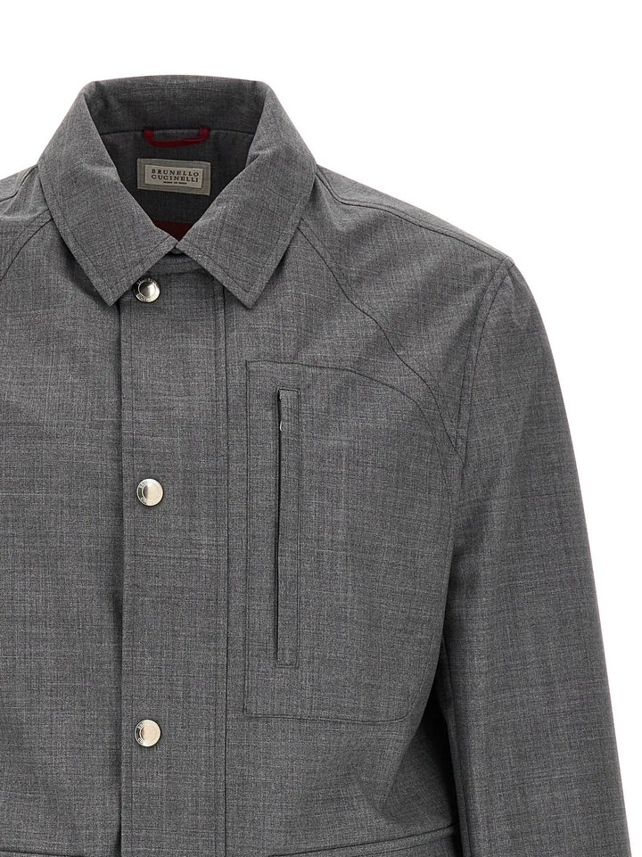 Brunello Cucinelli Gray Virgin Wool Full-Length Jacket