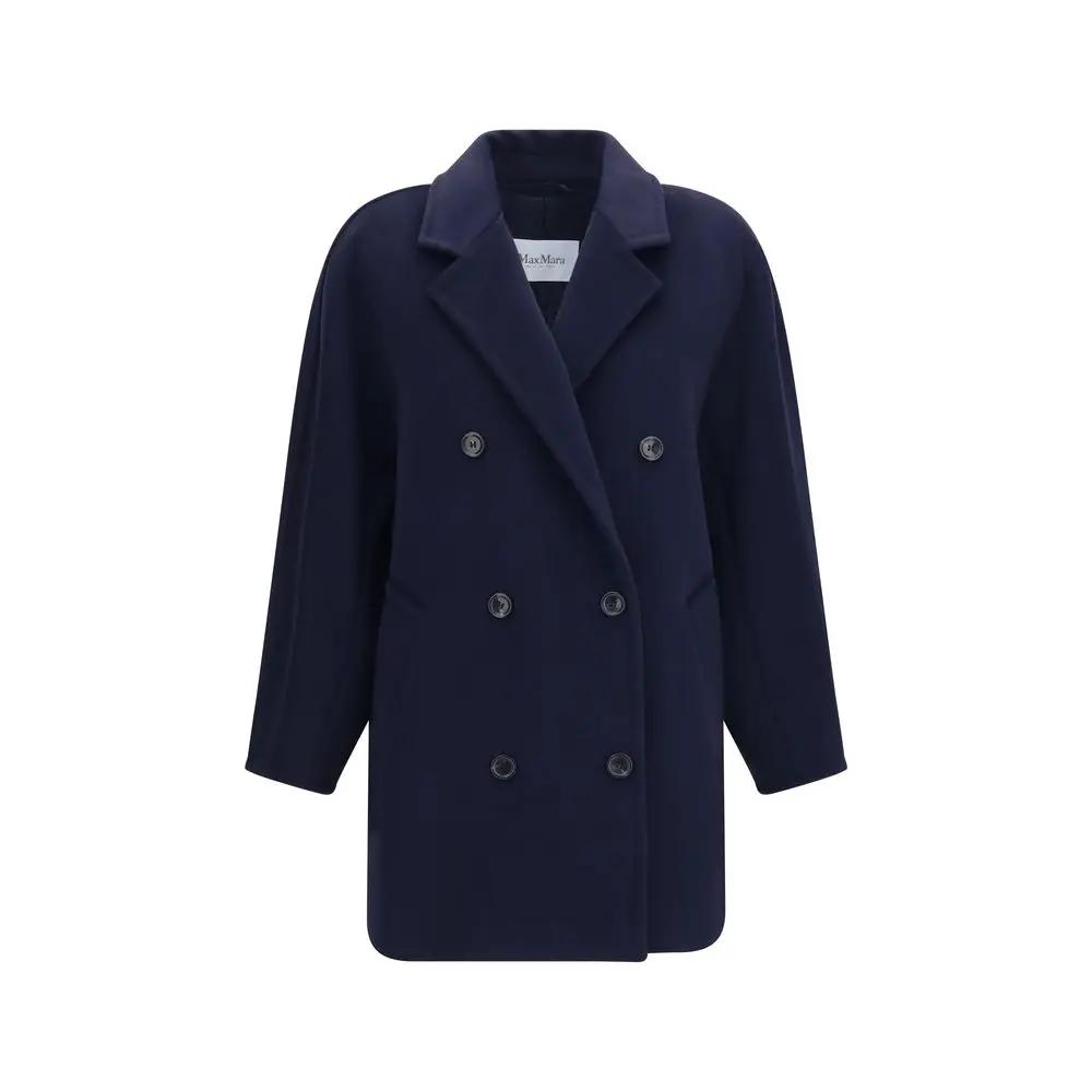 Max Mara Blue Wool Oves Aries Full-Length Jacket