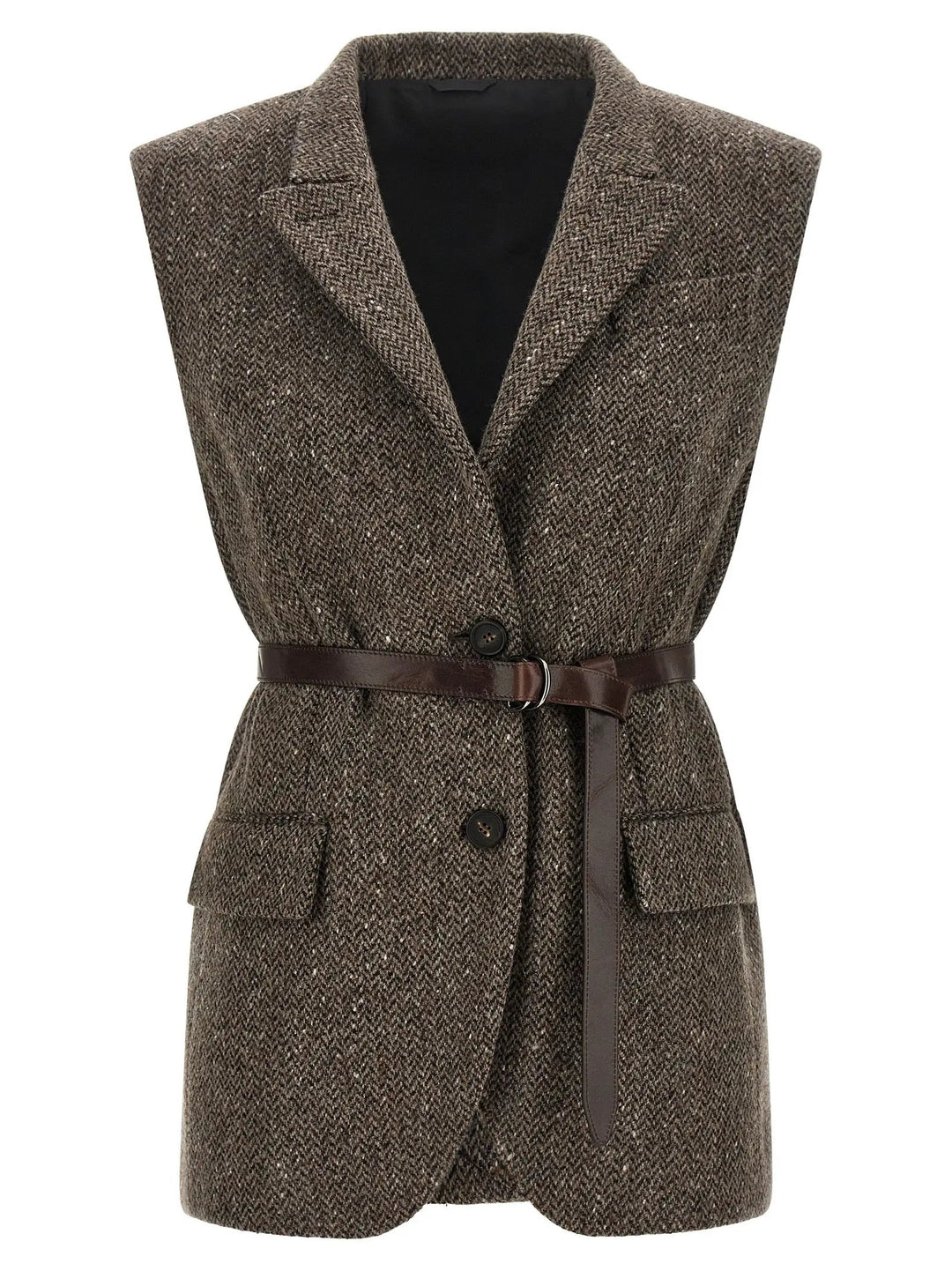 Brunello Cucinelli Sample Sale | Brunello Cucinelli Brown Virgin Wool Sleeveless Jacket - | Designer outlet