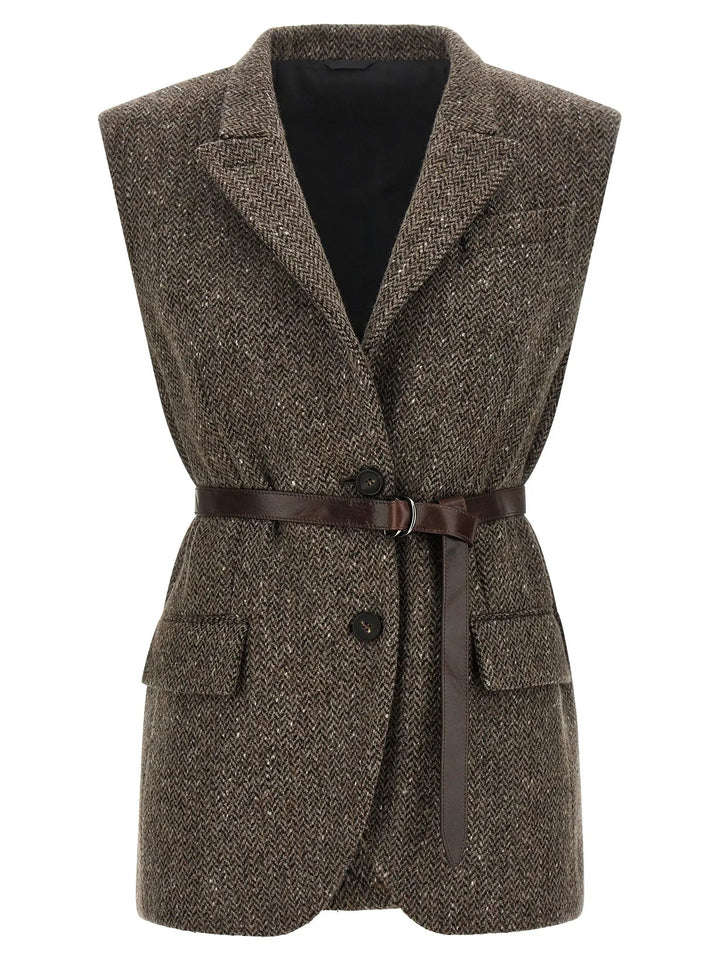 Brunello Cucinelli Sample Sale | Brunello Cucinelli Brown Virgin Wool Sleeveless Jacket - | Designer outlet