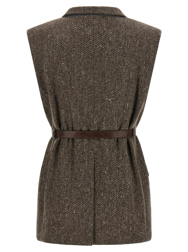 Brunello Cucinelli Sample Sale | Brunello Cucinelli Brown Virgin Wool Sleeveless Jacket - | Designer outlet