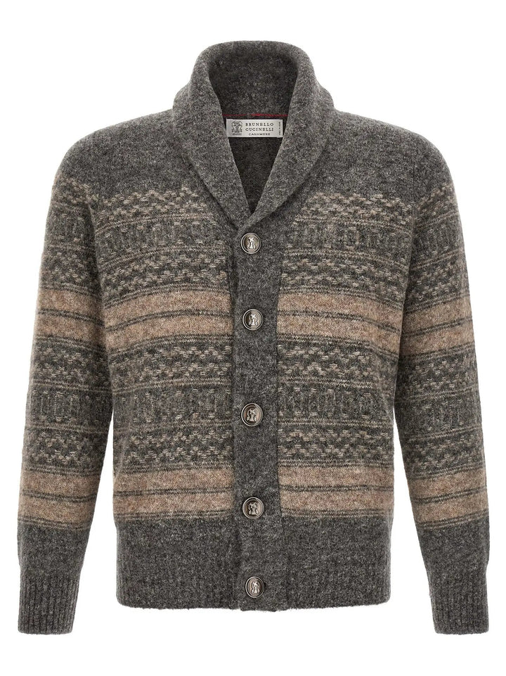 Brunello Cucinelli Sample Sale | Brunello Cucinelli Gray Alpaca Leather Cardigan - | Designer outlet