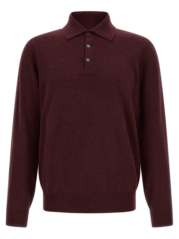 Brunello Cucinelli Sample Sale | Brunello Cucinelli Bordeaux Cashmere Polo Shirt - | Designer outlet