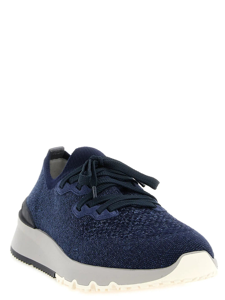 Brunello Cucinelli Sample Sale | Brunello Cucinelli Blue Cotton Athletic Sneakers - | Designer outlet
