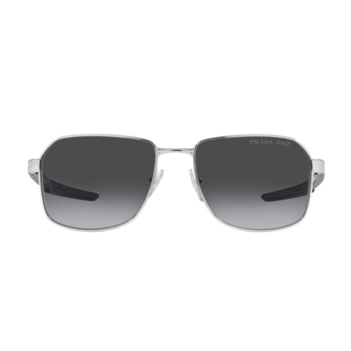 Prada Sport Sunglasses Rectangle Full Rim, Silver Frame and Grey Gradient Polarized Lens PS54WS1BC06G