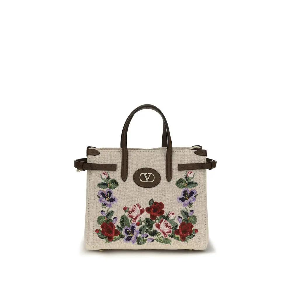Valentino Garavani Beige Linen Shoulder Bag