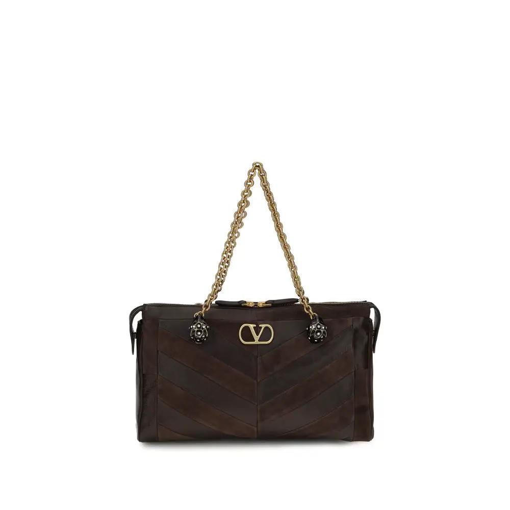Valentino Garavani Brown Calf Leather Bos Taurus Shoulder Bag