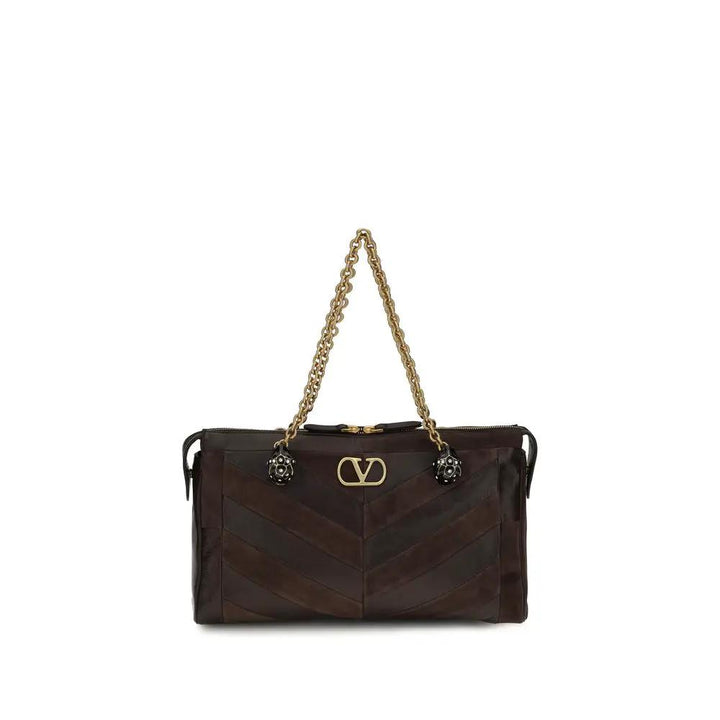 Valentino Garavani Brown Calf Leather Bos Taurus Shoulder Bag