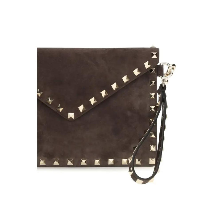 Valentino Garavani Brown Suede Leather Clutch Bag