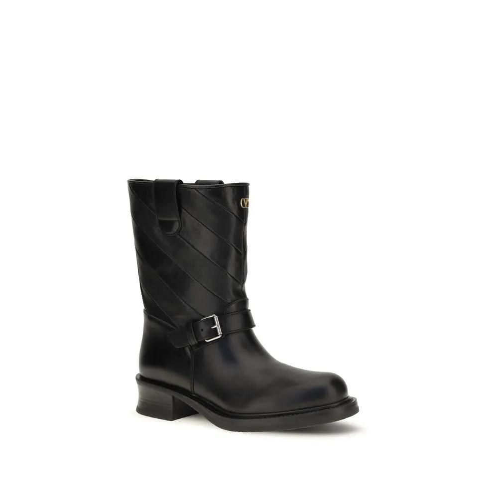 Valentino Garavani Sample Sale | Valentino Garavani Black Calf Leather Bos Taurus Ankle Boots - | Designer outlet